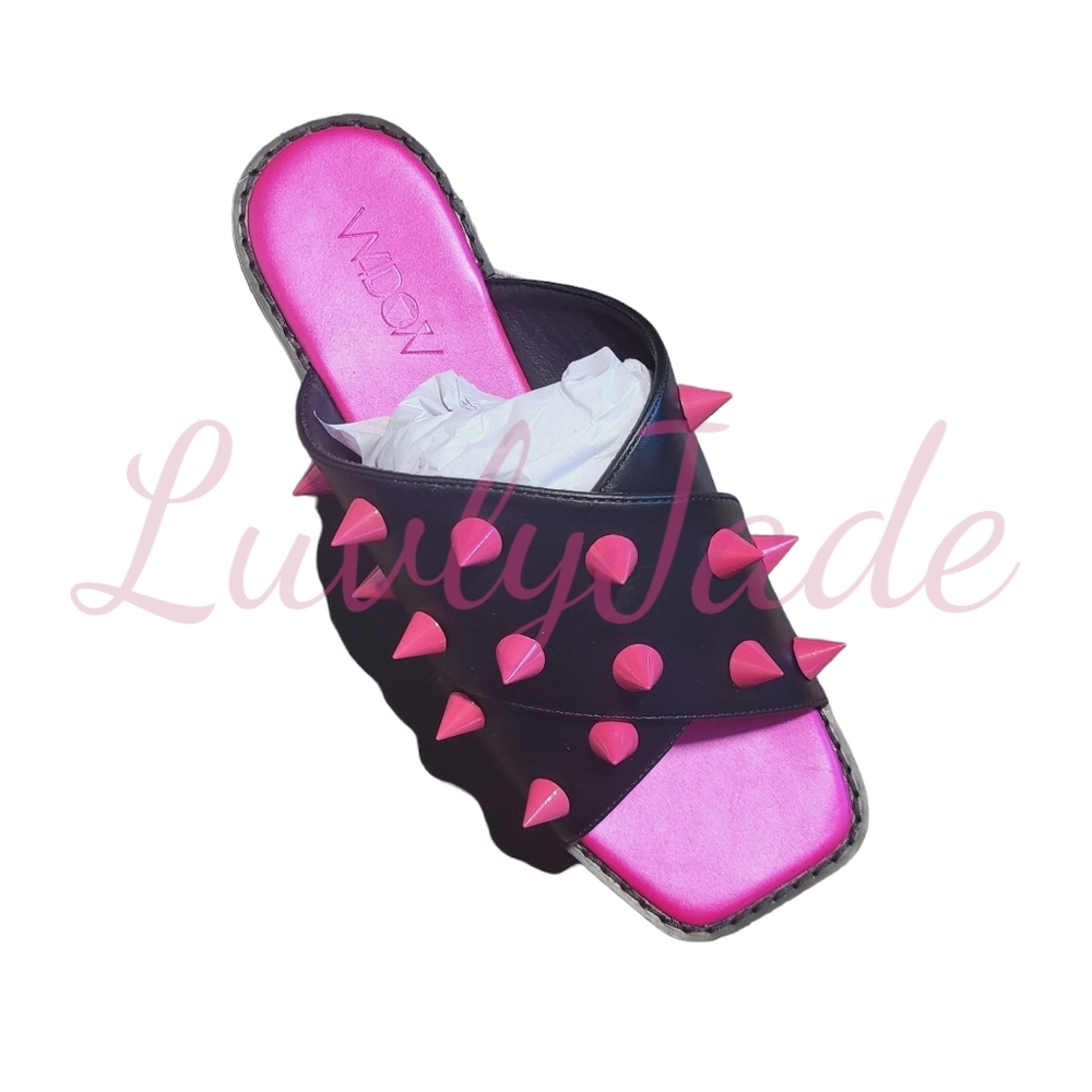 WIDOW Studded Sandals Black & Pink Size 7 New